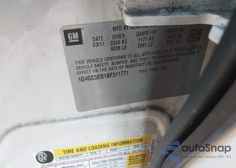 2011 Buick Lacrosse Cxl from USA, damaged, VIN 1G4GC5ED1BF311771